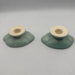 Vintage Weller Pottery Teal Blue 4" Wide Single Candlestick Holders